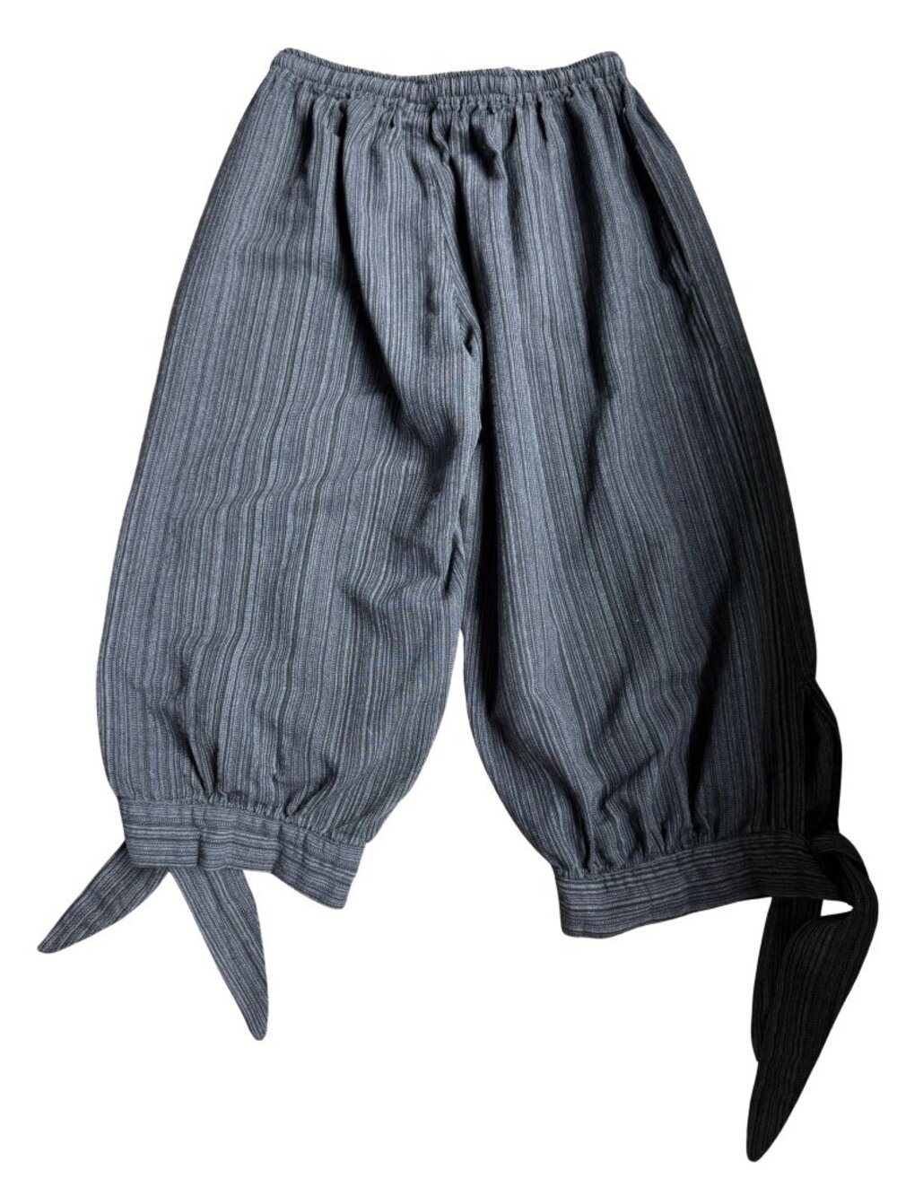 Zootzu Cotton Balloon Bloomer Pants Gray Stripe Tie Hem Lagenlook Boho M